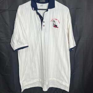 Vintage 1980s Polo Shirt White and Blue with Textured Fabric